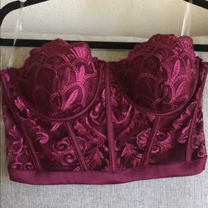 Wine Red Lace Corset Crop Top 🍷 ✨